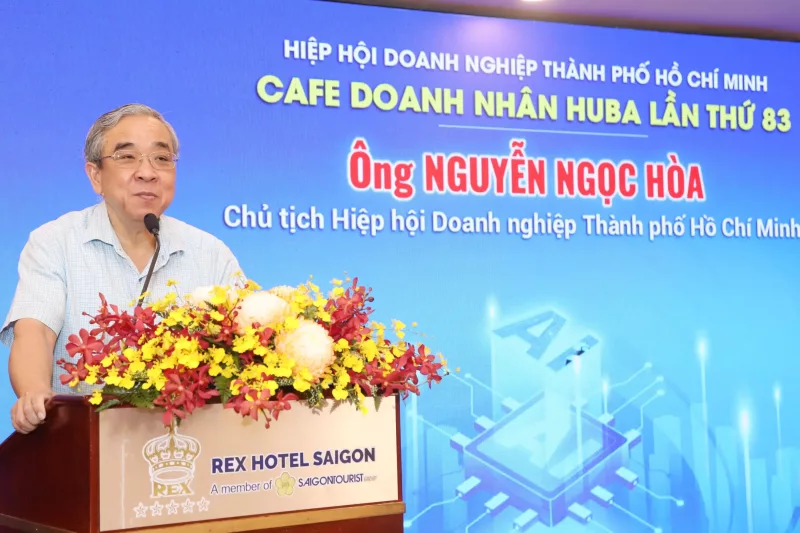 Ông Nguyễn Ngọc Hòa, Chủ tịch HUBA phát biểu tại chương trình Cafe doanh nhân lần thứ 83