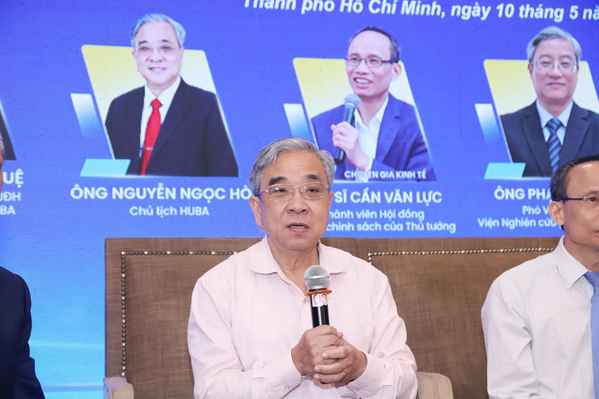 Ông Nguyễn Ngọc Hoà, Chủ tịch Hiệp hội doanh nghiệp TPHCM (HUBA) phát biểu tại chương trình cafe với chủ đề Thuế quan Mỹ 2025